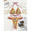Yellow Patterned Triangle Bikini Set – Boho Print Tie Bikini