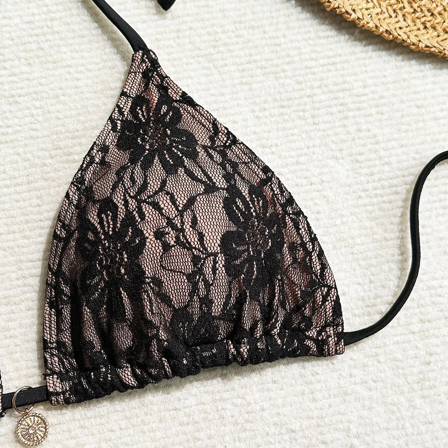 Black Lace Bikini Set with Cover‑Up – Women’s Stylish Swimwear