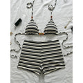 Triangle Swimsuit Top & High‑Waist Shorts Set – Black & White